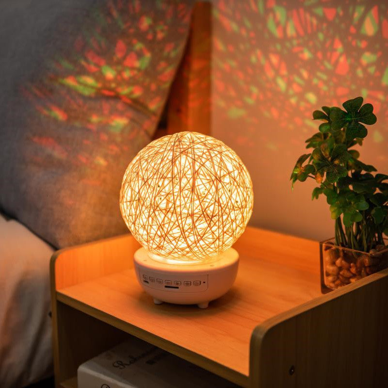 Bluetooth-compatible Music LED Night Light Romantic Dimmable Starry Table Lamp Bedside Rechargeable Rattan Ball Moon Lamps