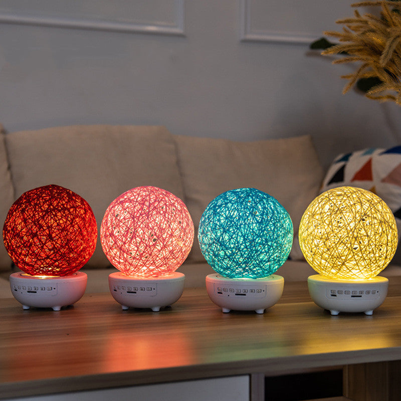 Bluetooth-compatible Music LED Night Light Romantic Dimmable Starry Table Lamp Bedside Rechargeable Rattan Ball Moon Lamps